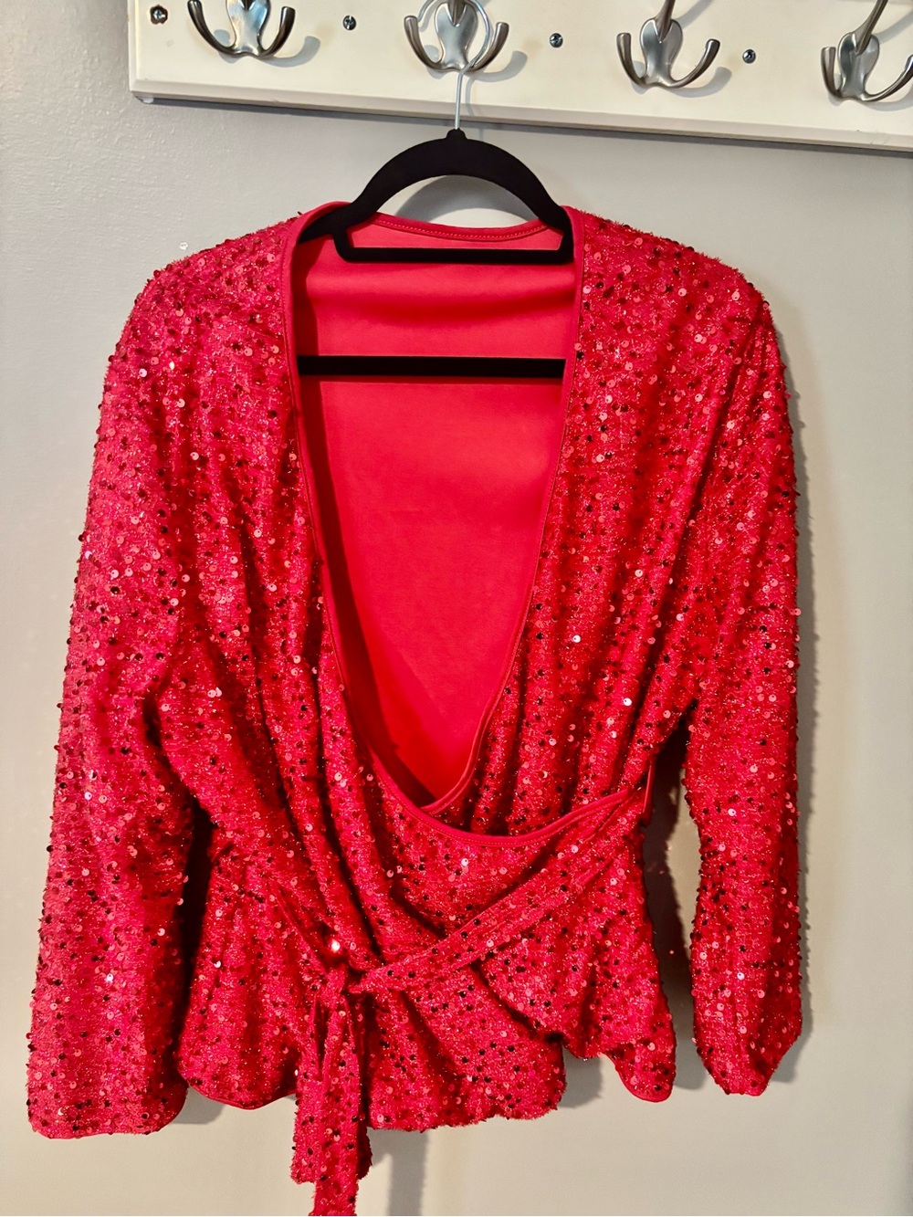 Red Sequin Wrap Top